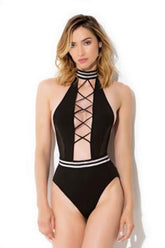 Halter teddy with metallic elastic trim and - HAU1650 by Hauty